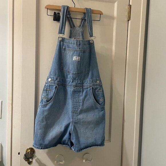 Levi's Shortalls Size M Two Horse Brand Overalls Shorts Medium Wash - Picture 2 of 12